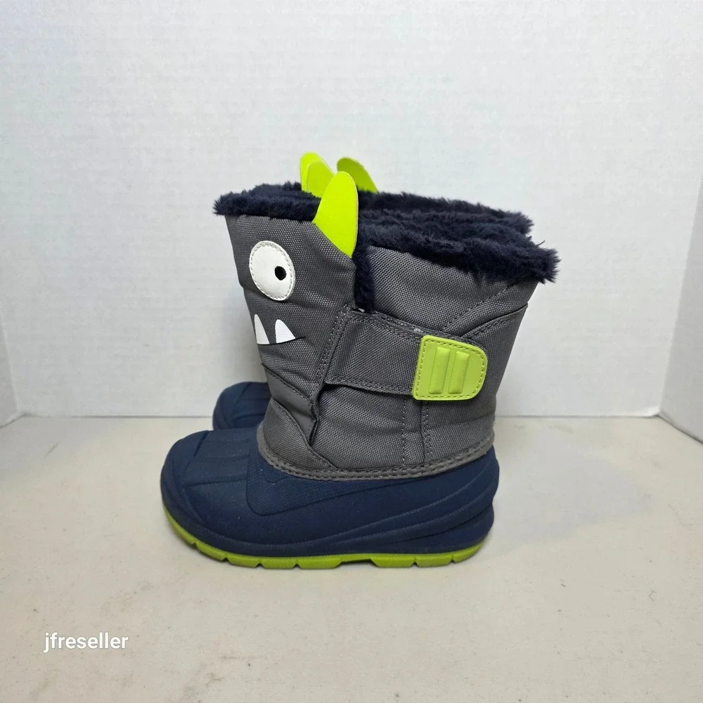 Cat & Jack Toddler Boys Monster Snow Boots Grey Navy Blue Toddler's Size 9
